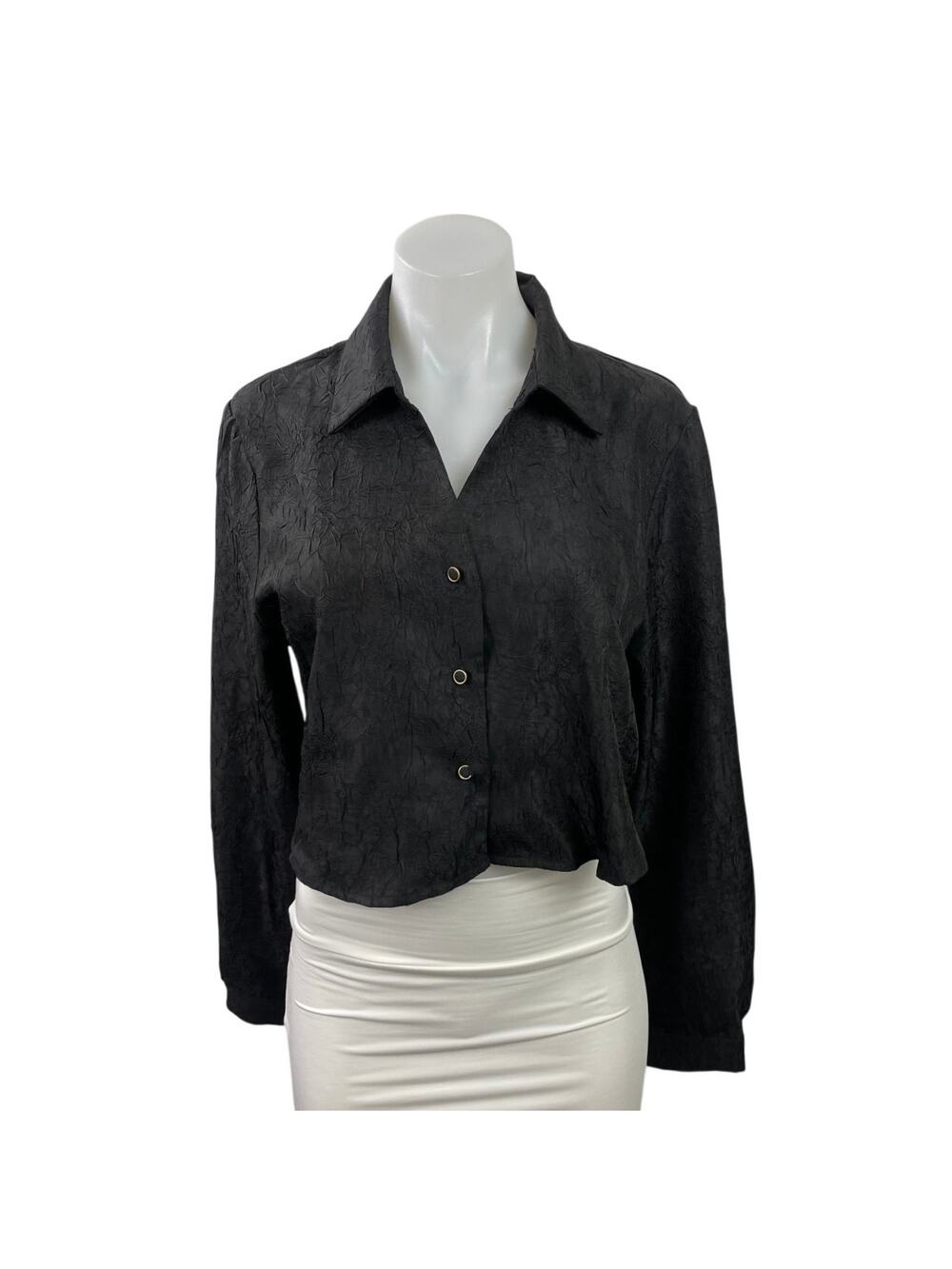 House of Harlow 1960 Black Textured Button Down Long Sleeve Cropped Shirt Top M